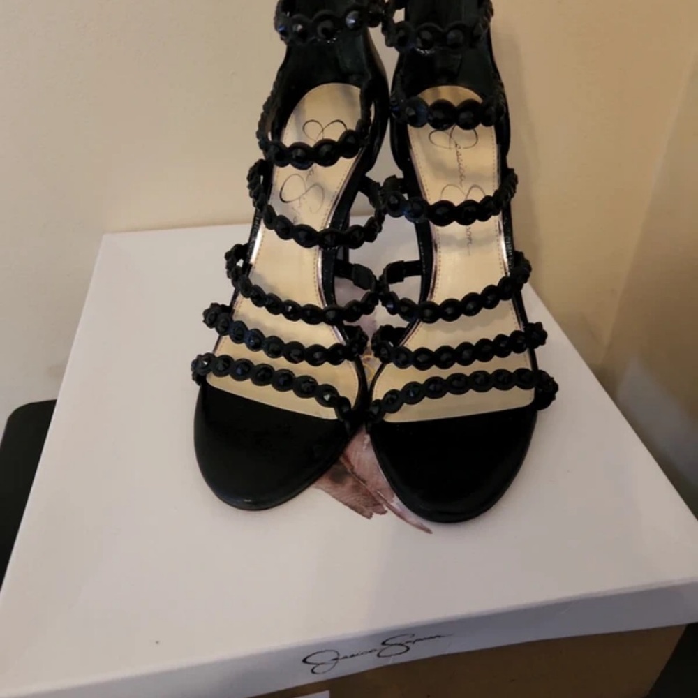 Jessica Simpson Black Beaded Heels